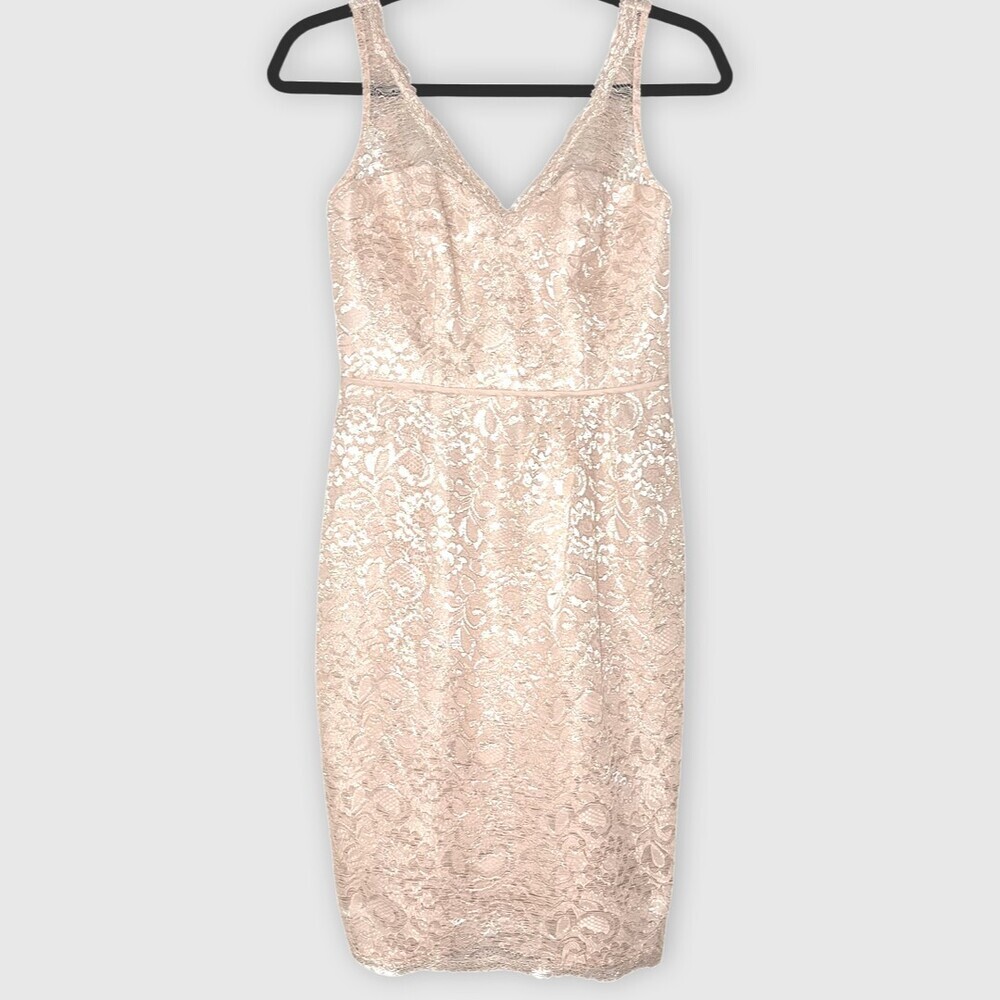 Davids Bridal Women Dress 2 Pink Lace V-Neck Short Tank Lined Bridesmaid Wedding